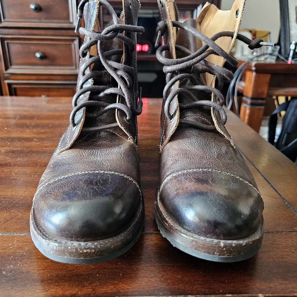BED|STU Men's Black Leather Boots with Textured Sole - Picture 2 of 5